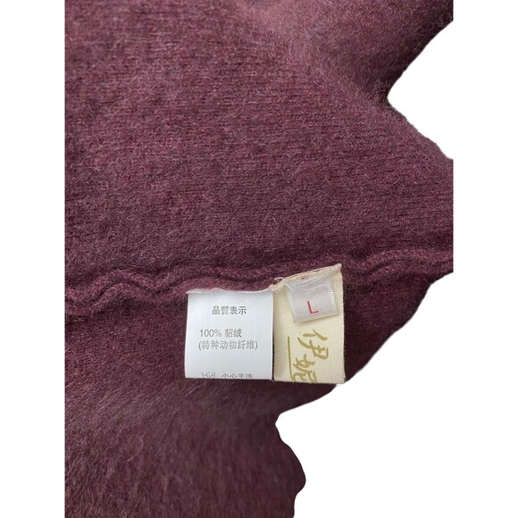 100% Angora Long Hooded Cardigan Sweater L Burgundy Plum Soft Cozy Braided Back - Picture 4 of 7
